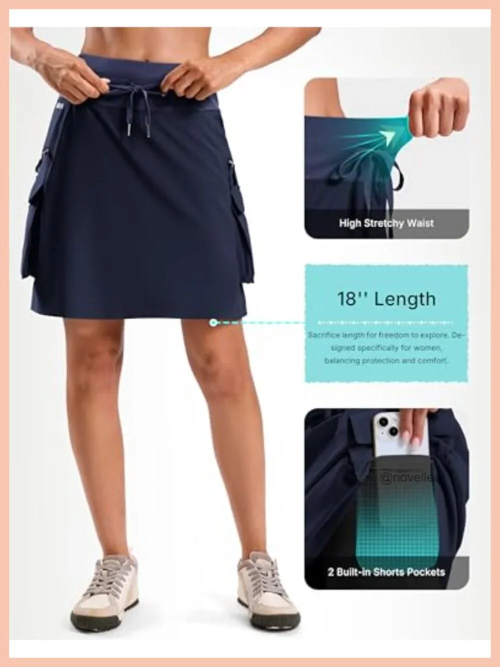 Women's Knee Length Cargo Skort with 6 Pockets